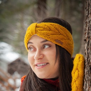 100% Lamb Wool Headband - Hand knitted - Cable Design - Fleece Lined - Winter Headband - Ear Warmers - Fair Trade - Alma Knitwear