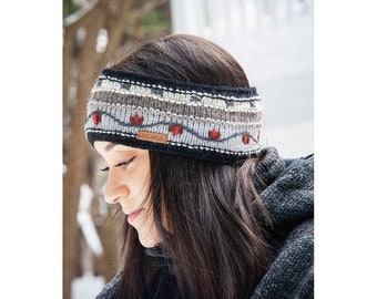 100% Lamb Headband Hand Embroidered Flowers - Winter Ear warmers - Winter Headband - Fleece Lined - Women's Headband - Alma Knitwear
