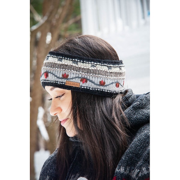 100% Lamb Headband Hand Embroidered Flowers - Winter Ear warmers - Winter Headband - Fleece Lined - Women's Headband - Alma Knitwear