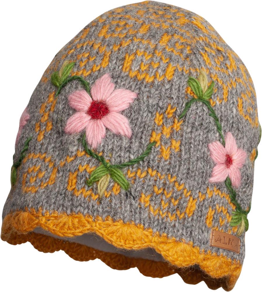 Hand-knitted Lambswool Beanie: Embroidered Floral Fleece  display picture 3