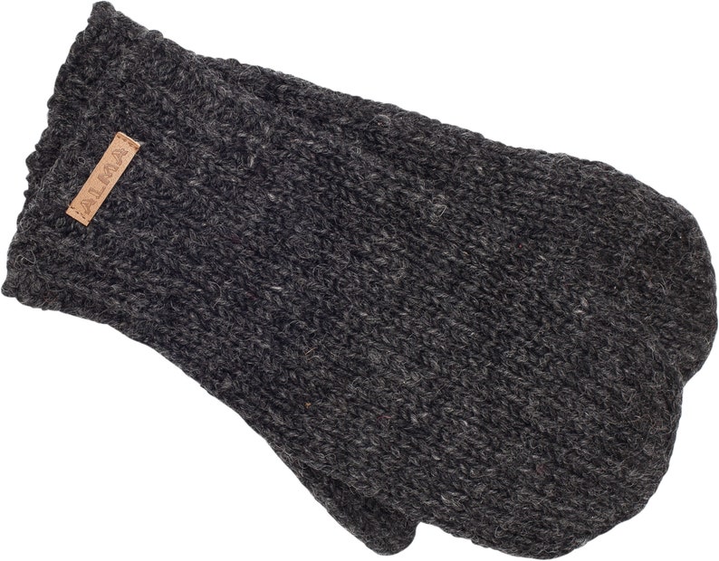 100% Lamb Wool Unisex Mittens Hand Knitted Gloves Fleece Lined Mittens Women Winter Mittens Fair Trade Eco Friendly Alma Knit Charcoal | Charbon