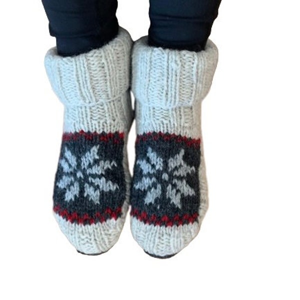 100% Lamb Wool Slippers - Indoor Unisex Sofa Socks - Fleece Lined - Wool Socks -Fair Ile - Cozy - Icelandic Design - Fair Trade - Alma Knit
