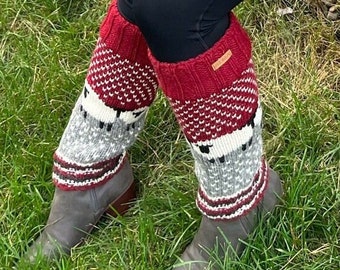 100% Lamb Wool Leg warmers - Hand Knit - Sheep Leg Warmers - Fair Trade - Fleece Lined - Fair isle Leg Warmers - Ethical - Alma Knitwear