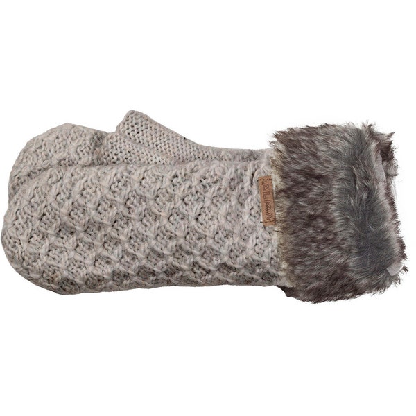 100%  Wool Mittens - Fleece Lined - Hand Knitted - Winter Gloves -  Women Mittens - Faux Fur Cuff Mittens - Fair Trade - Alma Knitwear
