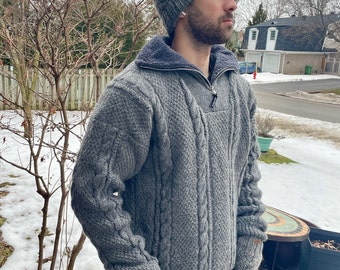 Hand Knitted Lamb Wool Sweater: Unisex Cable Design, Sherpa Lined, Fair Trade