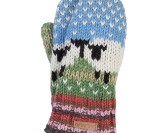 100% Wool Lamb Wool Mittens -  Polar Fleece Lining -  Hand Knit - Sheep Mittens -  Winter Gloves - Fair Trade - Eco Friendly - Alma Knitwear