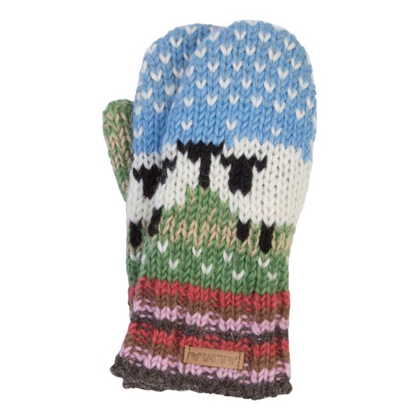 100% Wool Lamb Wool Mittens -  Polar Fleece Lining -  Hand Knit - Sheep Mittens -  Winter Gloves - Fair Trade - Eco Friendly - Alma Knitwear