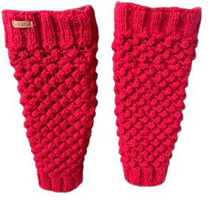 100% Lamb Wool Leg warmers Hand Knit Chunky Fair Trade Fleece Lined Fair isle Leg Warmers Popcorn Design Alma Knitwear Red