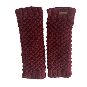 100% Lamb Wool Leg warmers Hand Knit Chunky Fair Trade Fleece Lined Fair isle Leg Warmers Popcorn Design Alma Knitwear Maroon