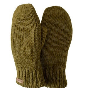 100% Lamb Wool Unisex Mittens Hand Knitted Gloves Fleece Lined Mittens Women Winter Mittens Fair Trade Eco Friendly Alma Knit Olive