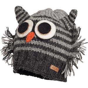 100% Lamb Wool , fleece lined, Unisex, Handmade Owl Hat- Gift For Her,Cozy Animal Beanie, warm Beanie, fair trade, ethical, Alma knitwear