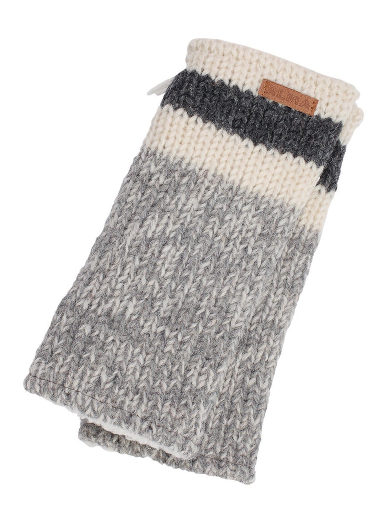 100% Lamb Wool Handmade Winter Sherpa Fleece Lined Hands Warmer/Fingerless Gloves Charcoal