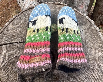 100% wol, handgebreide peuterwanten, schapenwanten voor kinderen, 4-10 jaar, wollen kinderhandschoenen, wanten met koord, dierenwanten, jongens en meisjes