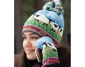 100% Lamb Wool  - Sheep Hat - Winter Hat - Hand knitted - Fair Isle  - Pompom Tuque -Bobble Beanie - Alma Knitwear - Fair Trade