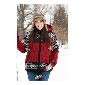 Hand-Knitted Lamb Wool Norwegian Sweater: Fleece Lined Hooded Coat