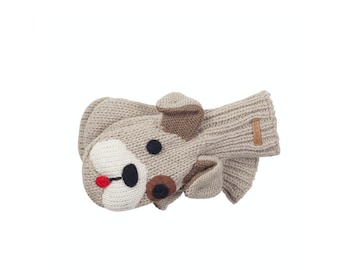 100% wol, handgebreide peuterwanten, kinderhondenpop wanten, wollen kinderhandschoenen, wanten met touwtje, winterbeest wanten, jongens en meisjes