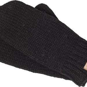100% Lamb Wool Unisex Mittens Hand Knitted Gloves Fleece Lined Mittens Women Winter Mittens Fair Trade Eco Friendly Alma Knit Black | Noir
