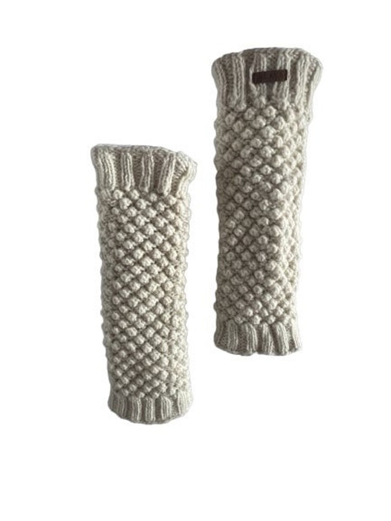 100% Lamb Wool Leg warmers Hand Knit Chunky Fair Trade Fleece Lined Fair isle Leg Warmers Popcorn Design Alma Knitwear image 3