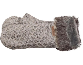 100%  Wool Mittens - Fleece Lined - Hand Knitted - Winter Gloves -  Women Mittens - Faux Fur Cuff Mittens - Fair Trade - Alma Knitwear