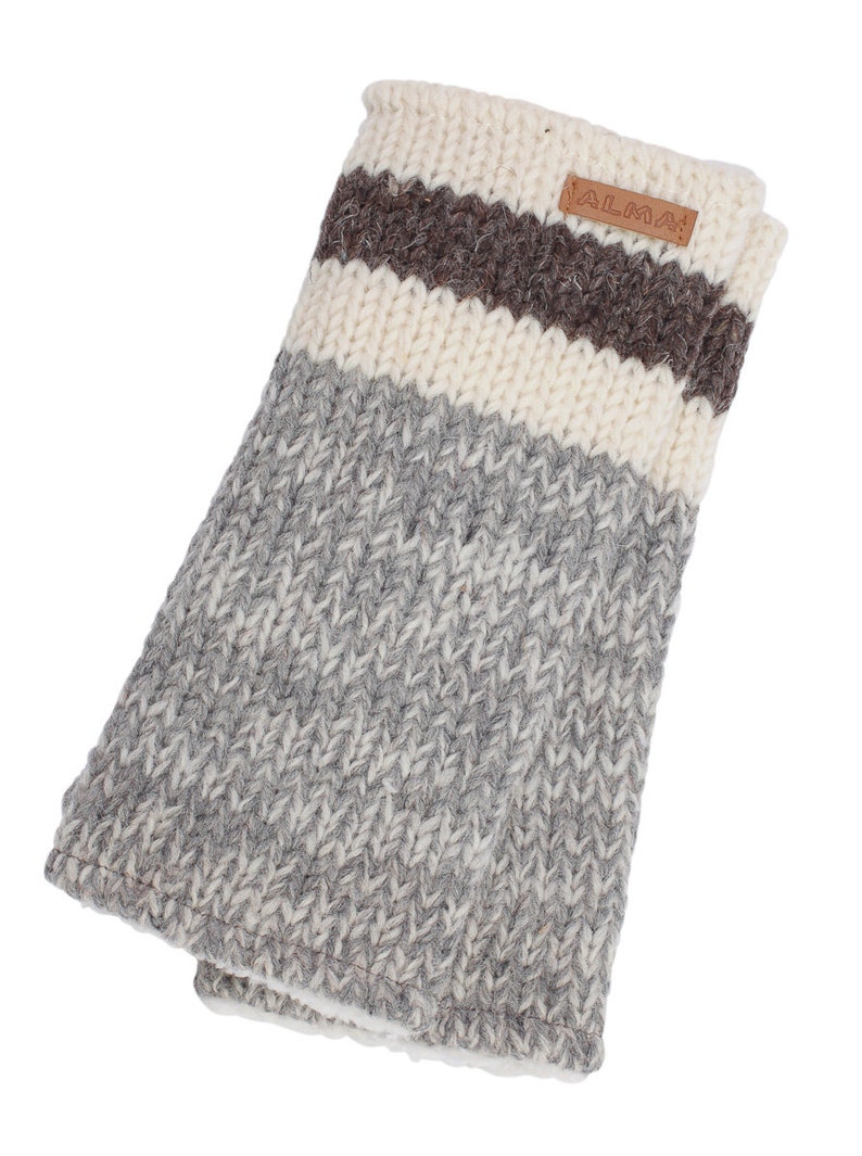 100% Lamb Wool Handmade Winter Sherpa Fleece Lined Hands Warmer/Fingerless Gloves Brown | Brun