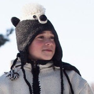 100% Lamb Wool Handmade Kid Sized Winter Animal Skunk Fleece Lined Tuque image 4