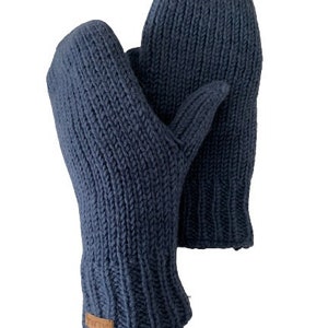 100% Lamb Wool Unisex Mittens Hand Knitted Gloves Fleece Lined Mittens Women Winter Mittens Fair Trade Eco Friendly Alma Knit Denim