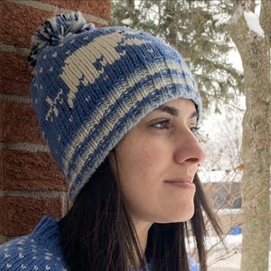 100%  Lamb Wool - Hand knitted - Polar Bear design - Fleece Lined  Beanie - Wool Mittens - Winter Headband - Gift For Her - Alma Knitwear
