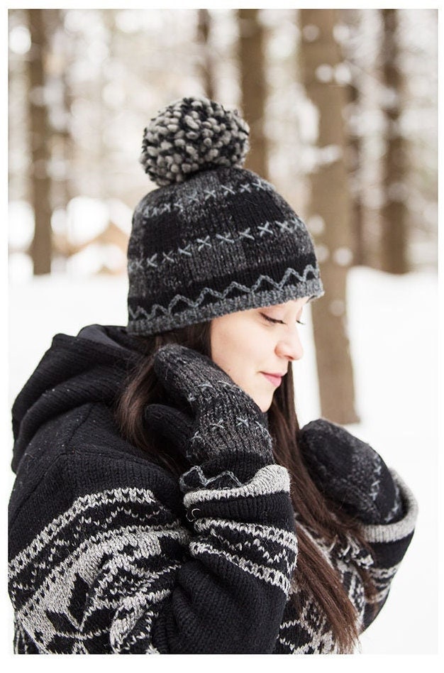 Handmade Lamb\'s Wool Fall and Winter Beanie Hat Colorful 100% Lamb Wool Hand Knitted Beanie/ Earflap Winter  main image 4