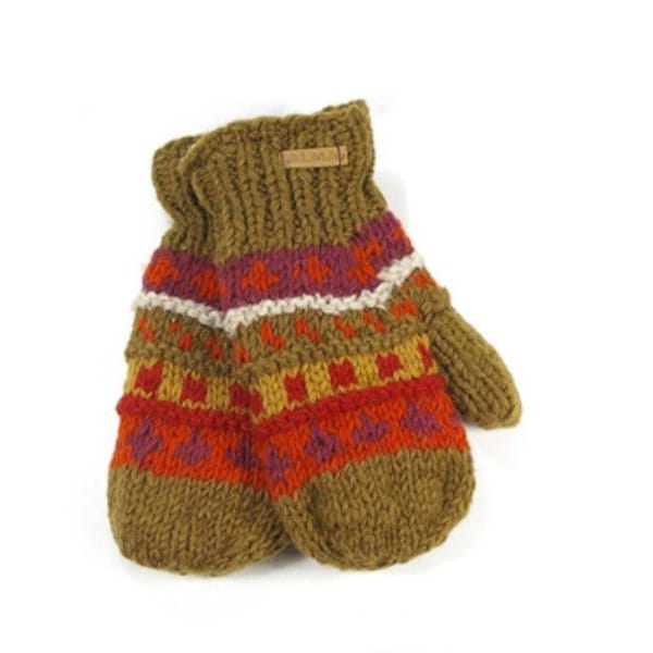 100% Lamb Wool - Fleece Lined - Handknit - Cosy Mitts - Patterned Design - Fair Trade - Winter gloves - Warm - Handwarmers - Artisanal Glove