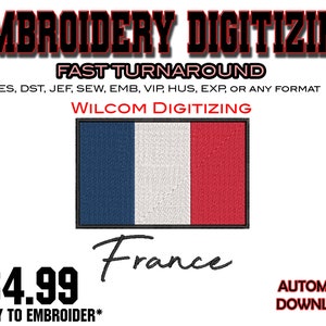 Bandiera FRANCESE FRANCIA PARIGI - Digitalizzazione ricami - Emb - Pes exp - svg - file digitali - Miglior digitalizzazione - Logo aziendale - disegni