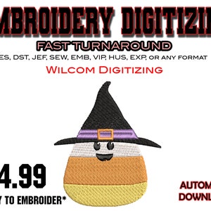 CANDY CORN WITCH - Digitalizzazione del ricamo - Emb Files - Pes exp - svg - file digitali - Miglior digitalizzazione - Logo aziendale - Disegni artigianali