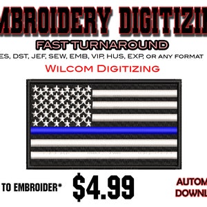 BLUE LIVES MATTER Flag - Digitalizzazione del ricamo - Emb Files - Pes exp - svg - file digitali - Miglior digitalizzazione - Logo aziendale - Disegni artigianali