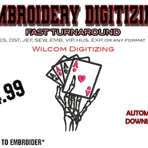 Skeleton Aces - Embroidery Digitizing - Emb Files - Pes exp - svg - digital files - Best Digitizing - Business Logo -Craft designs