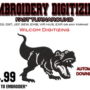 T-rex Dinosaur - Embroidery Digitizing - Emb Files - Pes exp - svg - file digitali - Miglior digitalizzazione - Business Logo -Craft designs