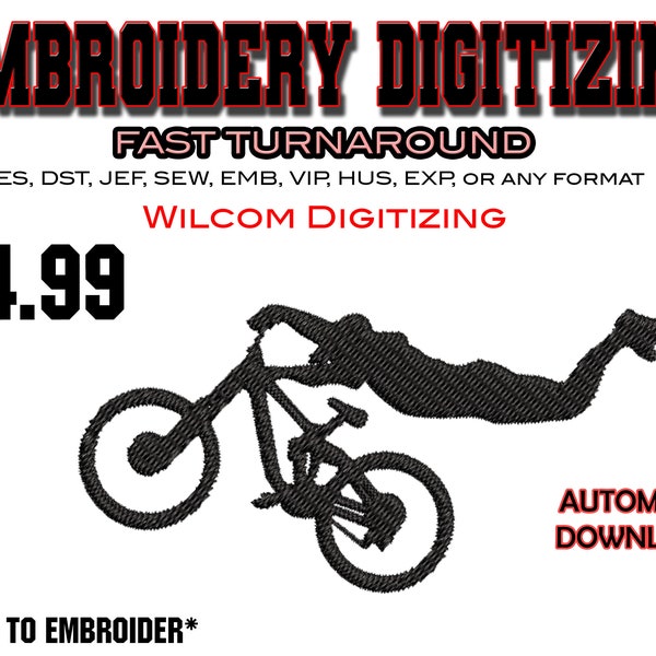 BMX Biker - Embroidery Digitizing - Emb Files - Pes exp - svg - digital files - Best Digitizing - Business Logo -Craft designs