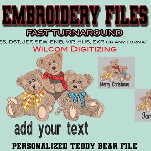 Custom Teddy Bear Embroidery File - aggiungi il tuo testo - SVG - file digitali - Miglior digitalizzazione - Logo aziendale - Digitize Logo -