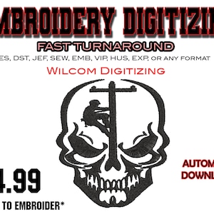 Skull Lineman - Digitalizzazione del ricamo - Emb Files - Pes exp - svg - file digitali - Miglior digitalizzazione - Logo aziendale - Disegni artigianali