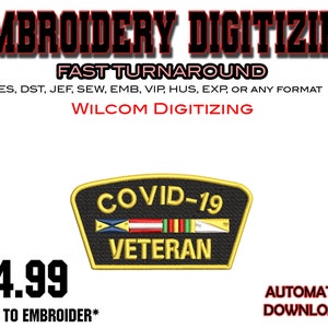 Covid-19 Veteran - Digitalizzazione del ricamo - Emb Files - Pes exp - svg - file digitali - Miglior digitalizzazione - Logo aziendale - Disegni artigianali