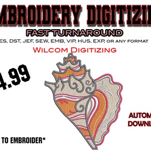 SEA SHELL DST file - Embroidery Digitizing - Emb Files - Pes exp - svg - digital files - Best Digitizing - Business Logo -Craft designs