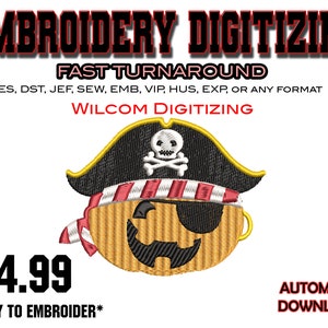 Pirate Pumpkin - Embroidery Digitizing - Emb Files - Pes exp - svg - digital files - Best Digitizing - Business Logo -Craft designs