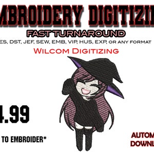 Halloween Anime Witch - Embroidery Digitizing - Emb Files - Pes exp - svg - file digitali - Miglior digitalizzazione - Business Logo -Craft designs