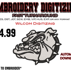 Bulldog - Digitalizzazione del ricamo - Emb Files - Pes exp - svg - file digitali - Miglior digitalizzazione - Logo aziendale - Disegni artigianali