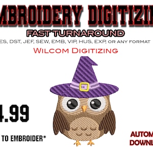 Halloween Cute Owl - Digitalizzazione del ricamo - Emb Files - Pes exp - svg - file digitali - Migliore digitalizzazione - Logo aziendale - Disegni artigianali