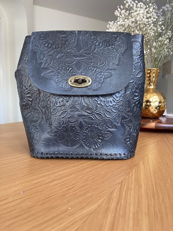 black tooled leather backpack Backpack Leather