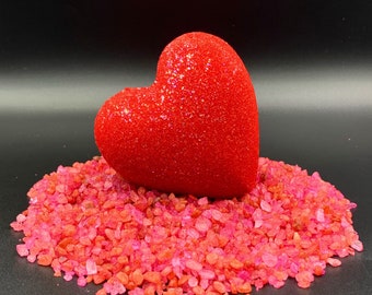 Heart Bath Bomb Valentine Heart Individuals 7oz Extra Large High Quality Bath Fizzy Hearts Made in USA, Bath Tub Photo Rich Bath Water Color