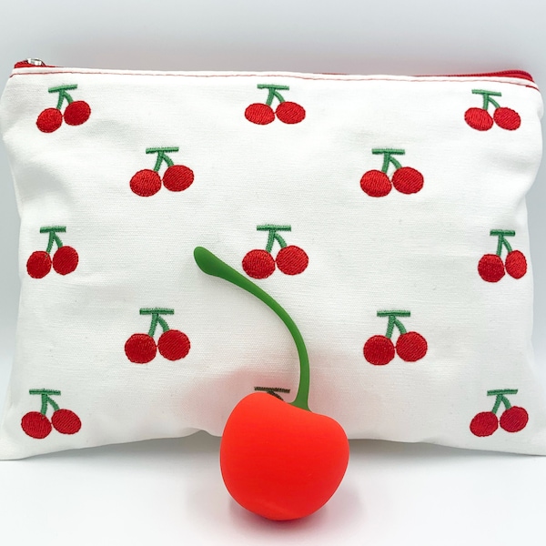 Cherry Bomb Discreet Travel Bullet Rechargeable Vibrator Cherries in an Embroidered Cherry Cosmetic Bag Massager