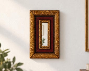 Vintage Made in Italy Florentine Gold Red Wood Mirror 6x4 Miniature Wall Mirror Italian Gilt Frame Gallery Wall Decor