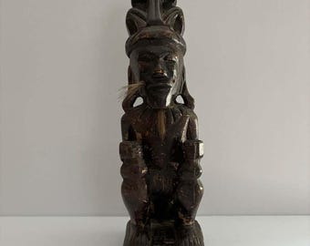 Vintage Indonesian Nias Adu Zatua Ancestor Figure, Hand Carved Wood Sculpture, Tribal Art Statue, Ethnographic Decor, Folk Art