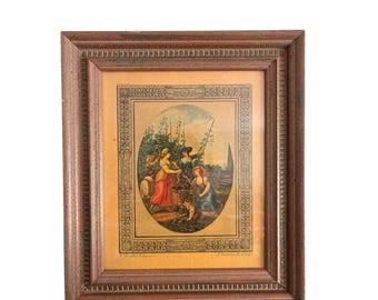 Vintage september print framed hamilton bartolozzi style engraving cottage wall art antique style decor