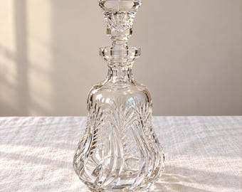 Vintage Polonia 24% Lead Crystal Decanter Hand Cut Glass Liquor Whiskey Bottle Stopper Made in Poland Barware
